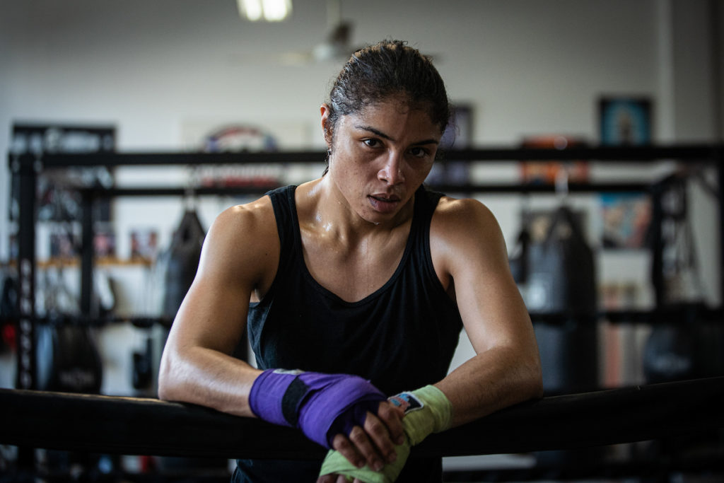 May 15, 2019; Chicago, IL; WBC super lightweight champion Jessica McCaskill works out at ...